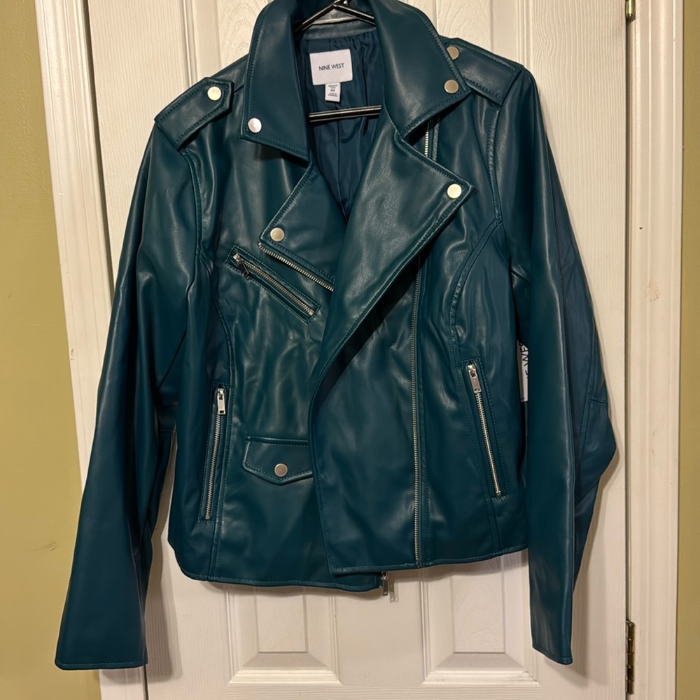 NWT teal faux leather bomber jacket